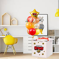 Коробка-сюрприз велика 70х70см з Гелієвими кульками +наклейки +композиція куль +декор в тематиці "Бравл Старс"