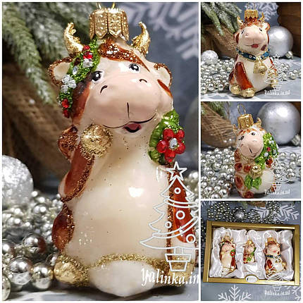 Корова з дзвіночком з квіткою і маленька (3шт) набір іграшок Irena, фото 1