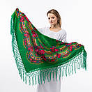 Українська хустка з люрексом 110х110см Зелена, фото 3