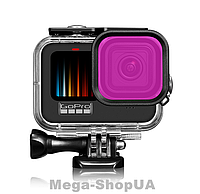 Захисний корпус чохол аквабокс для екшн камери GoPro Hero 9 Black водонепроникний + фіолетовий фільтр FR54-J