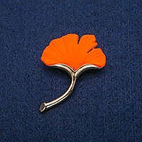 Бач Листик помаранчева матова емаль, золотистий метал 33х47мм купити біжутерію дешево оптом в інтернеті
