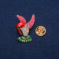 Брошка Колібрі кольорова емаль і стрази, золотистий метал 23х31мм купити біжутерію оптом в інтернеті
