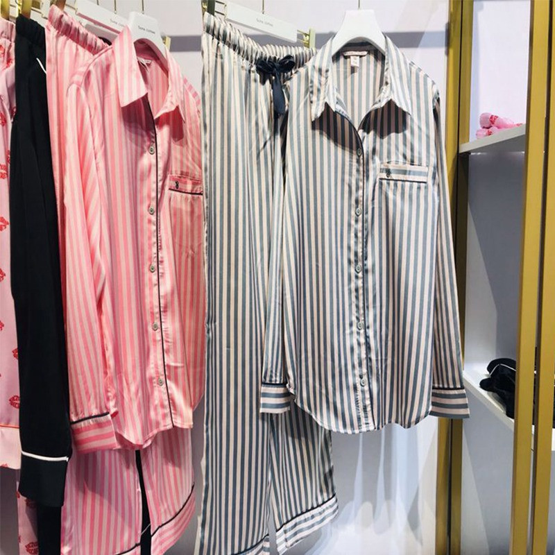 Пижама женская шелковая в полоску Victoria's Secret. Пижама женская полосатая VS, р. M (розовая с серым) - фото 6 - id-p1317752291