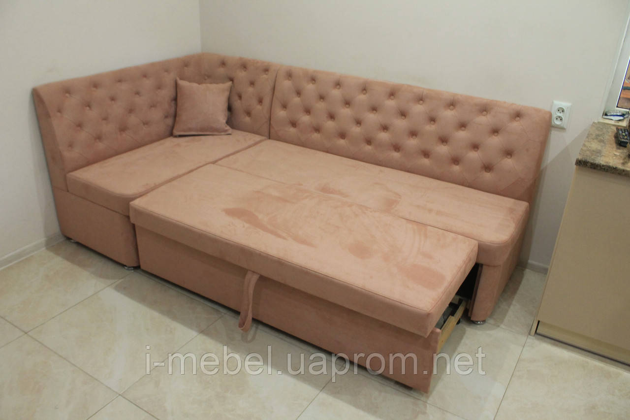 Кутовий кухонний диван зі спальним місцем (Блідо-рожевий)