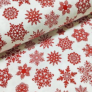 Ткань поплин красные снежинки на белом (ТУРЦИЯ шир. 2,4 м) №32-112