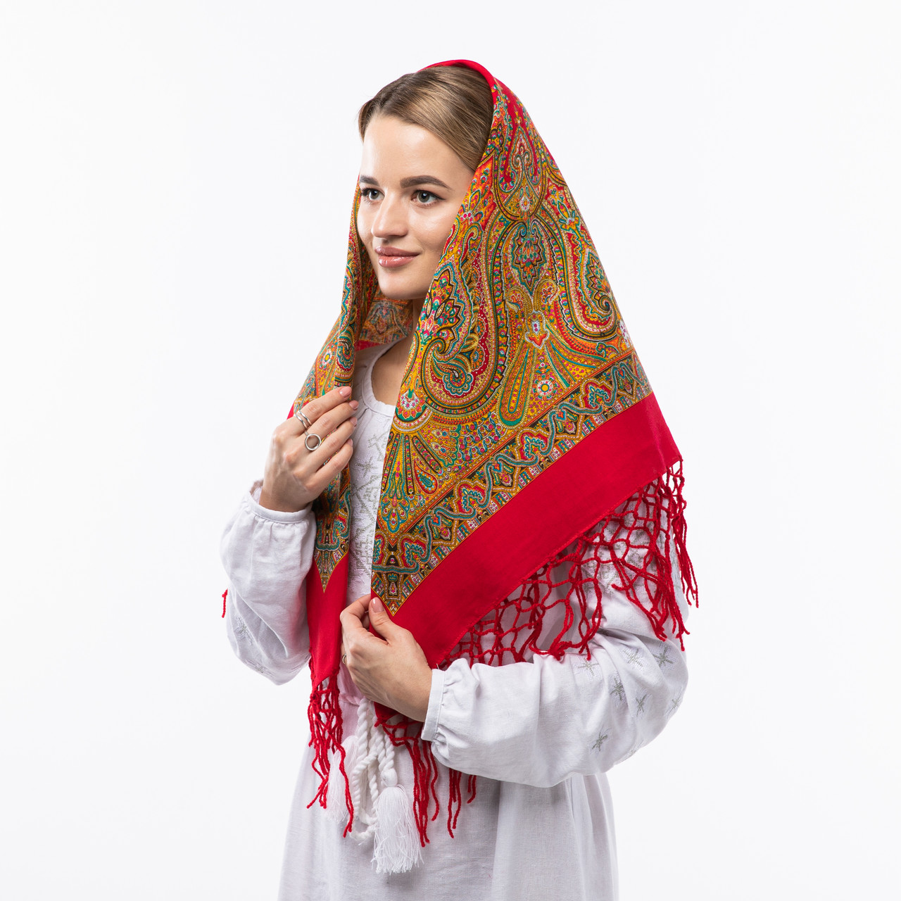 Українська хустка з тороками 90х90см Червона