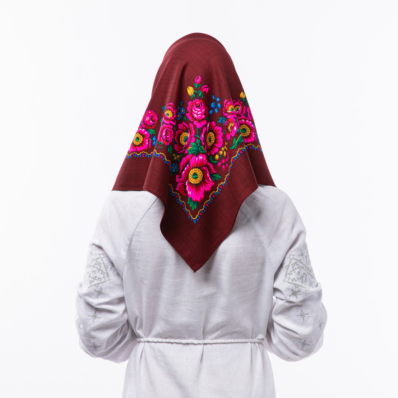 Японська вовняна хустка 75х75см Бордова, фото 1