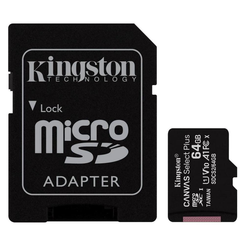Карта пам'яті microSDXC 64GB Class 10 UHS-I Kingston CANVAS Select Plus (SDCS2/64GB) R100MBs з адаптером нова, фото 1