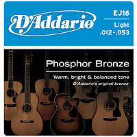 Струни для акустичної гітари D`ADDARIO EJ16 PHOSPHOR BRONZE LIGHT 12-53