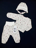 Комплект для новонародженого з байки міні (льоля + повзунки + чепчик) GABBI Слоники 50 см молочний 10907