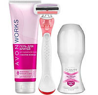 Набір для гоління Avon: Гель для гоління + бритва жіночий зі змінними касетами (3 шт) + кульковий