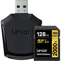 Карта пам' яті Lexar 128GB Professional 2000x UHS-I SDHC з кардрідером U3, Class 10