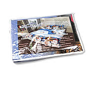 Постільна білизна Королева Ночі (Ранфорс) | Полуторний комплект | 50х70 | Сніговик в капелюсі на блакитному, фото 5