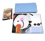 Постільна білизна Королева Ночі (Ранфорс) | Полуторний комплект | 50х70 | Сніговик в капелюсі на блакитному, фото 3