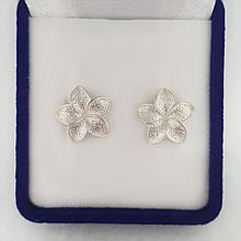 Лілія, Квітка у росі, сережки пусети, срібло 925, золото 585/750