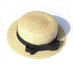 Доросла солом'яний капелюшок темний беж з смугастою стрічкою