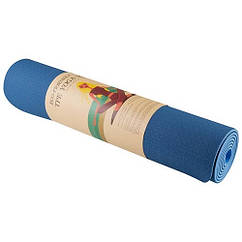 Йогамат, килимок для фітнесу, TPE, 2шари, 6 мм, т.синій/блакитний.