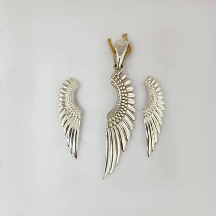 Крила Комплект Сережки, Кулон, Крильця, Крило, Срібло 925, Золото 585., фото 2