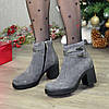 Черевики на широкому каблуці, натуральний сірий замш, фото 2