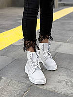 Женские ботинки Dr Martens модель 1460 демисезонные белые кожаные Др Мартинс