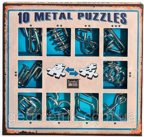 10 Metall Puzzles blue Eureka | 10 головоломок блакитний набір