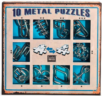 10 Metall Puzzles blue Eureka | 10 головоломок блакитний набір