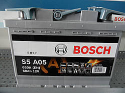 Автомобільний акумулятор,АКБ, BOSCH, 0092S5A050, AGM 60 A/h -/+