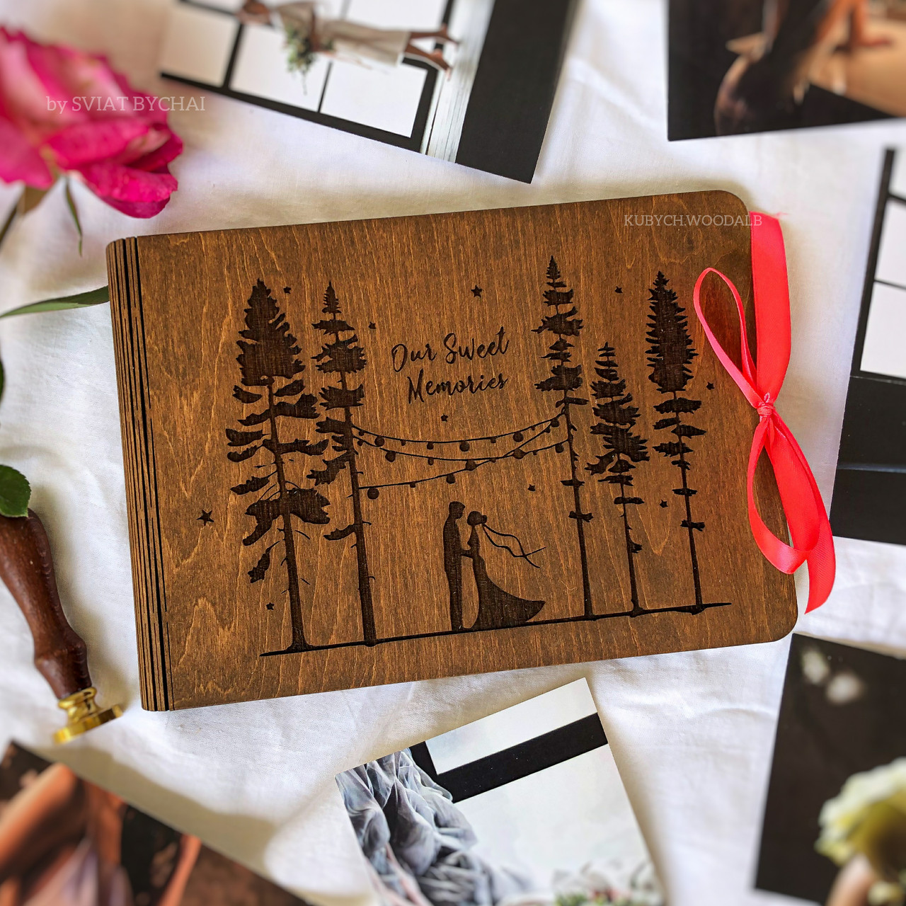 Дерев'яний фотоальбом для закоханих | весільний фотоальбом - подарунок на річницю стосунків