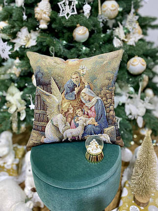 Наволочка декоративна гобеленова одностороння новорічна Різдво 45 х 45 см з люрексом, фото 2
