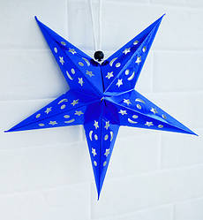 Паперові зірки, розмір - 28 см, щільний картон високої якості, колір - синій (голограма)