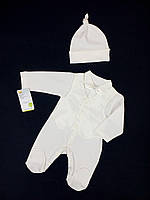 Комплект для новорождённого мальчика человечек + шапочка HappyTot Нарядный 62см молочный 782к