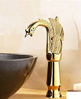 Смеситель для умывальника чаши высокий под лебедя Art Design Swang Big в цвете золото