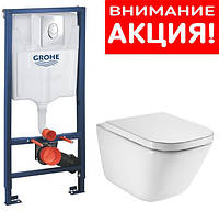 Подвесной унитаз Roca Gap A34H47C000 Clean Rim + инсталляция Grohe Rapid SL 38721001