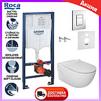 Унитаз подвесной безободковый Roca Meridian A34H240000 + инсталляция Grohe. Инсталляции с унитазом комплекты