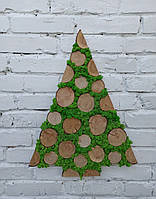 Ялинка з моху та зрізів дерева, ялинка новорічна на стіну, натуральна ялинка
