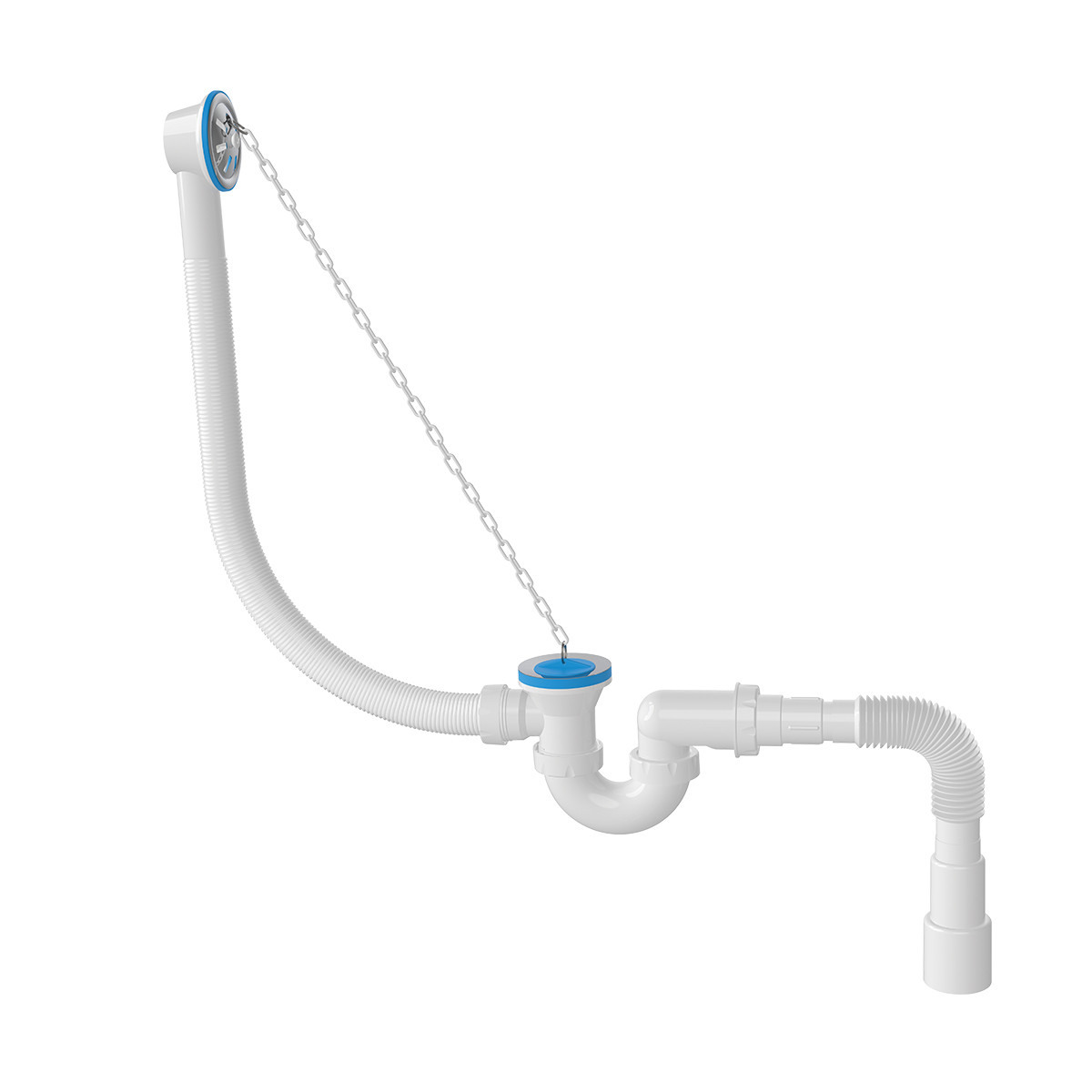 Сифон для ванни U-подібний, випуск 70 мм, корок з ланцюжком, гнучка труба 1 1/2 40/50 (NOVA 1520)