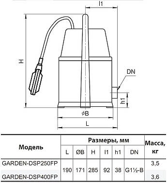 Дренажний насос GARDEN-DSP400FP "Насоси плюс обладнання" натиск 8 м: продуктивність 9 м3/год:, фото 4