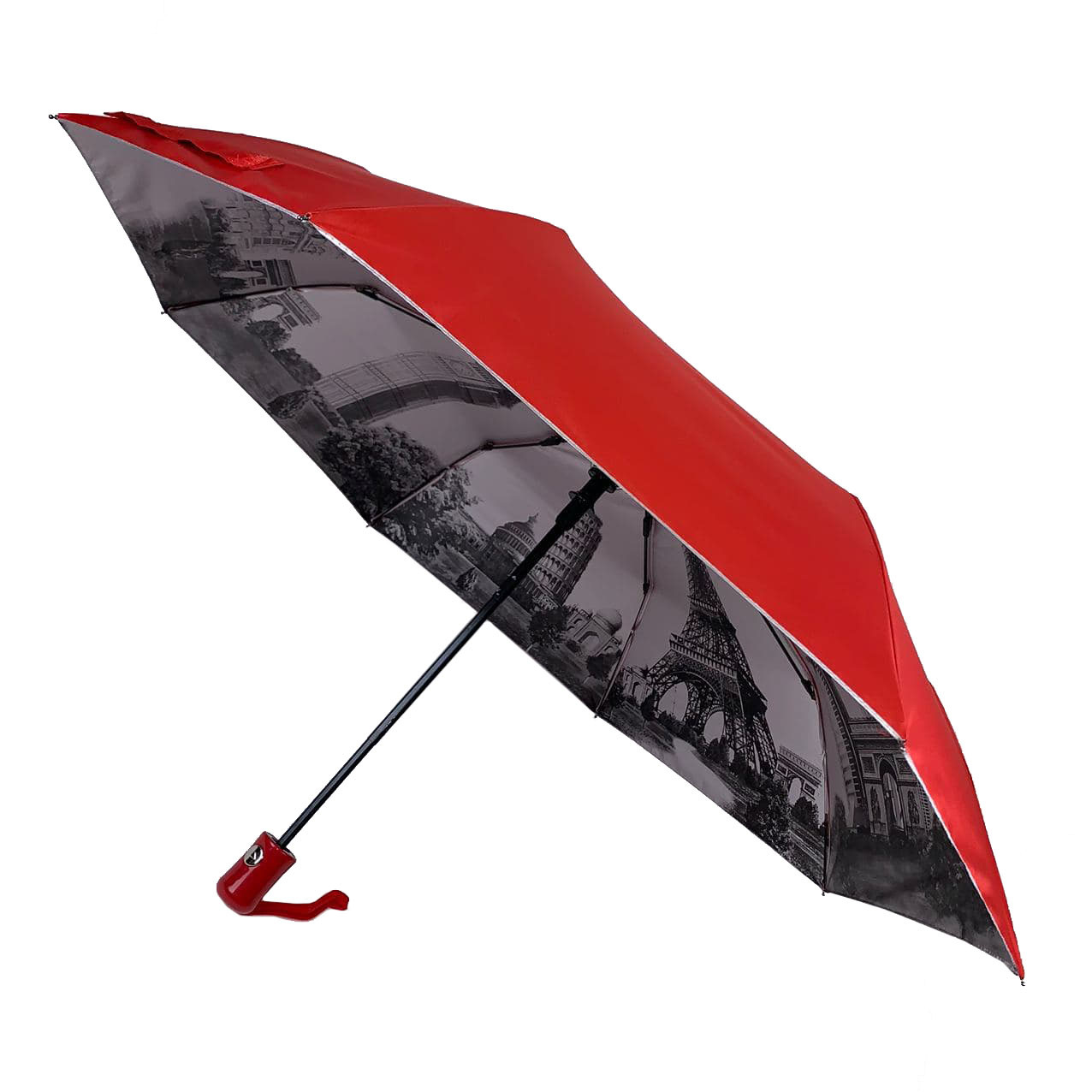 Жіноча парасоля напівавтомат червона з візерунком зсередини і тефлоновим просоченням Toprain 0480-2