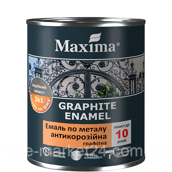 Емаль антикорозійна для металу 3в1, графітова Maxima Сіра 2.3 кг