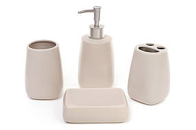 Набор для ванной (4 предмета): дозатор, стакан, подставка для зубных щеток, мыльница, цвет - бежевый (851-223)