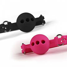 Кляп шар силіконовий дихаючий Cherry Gag БДСМ S - 38 mm (чорний рожевий), фото 5