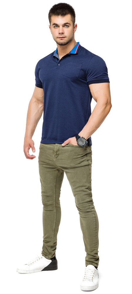 Дизайнерська футболка поло чоловіча колір темно-синій-блакитний модель 6422 розмір 54 (XXL)