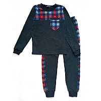 Пижама хлопковая для мальчика рост 134 , 8-9 лет SmileTime Pocket, синяя с серым