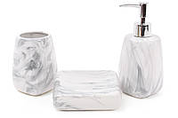 Набор для ванной (3 предмета): дозатор 425см, стакан 450мл для зубных щеток, мыльница, цвет - серый мрамор