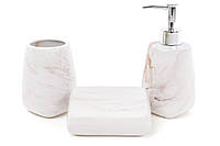 Набор для ванной (3 предмета): дозатор 425мл, стакан 450мл для зубных щеток, мыльница, цвет - бежевый мрамор