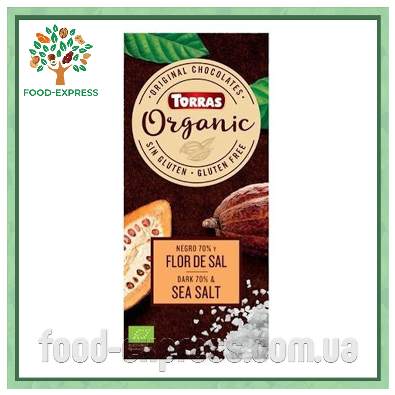 Шоколад 70% какао с морской солью Torras Organic, 100 г, фото 1