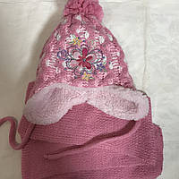 Комплект дитяча шапочка + шарфик від пів року до 2 років колір рожевий