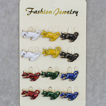 Брошка металева золотиста Корова різних кольорів у пакованні 12 штук розмір виробу 26х18 мм, фото 1
