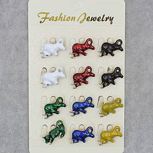 Брошка металева золотиста Бик різних кольорів у пакованні 12 штук розмір виробу 26х18 мм