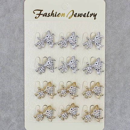 Брошка металева золотиста та срібляста Олень зі стразами в пакованні 12 штук розмір виробу 26х18 мм, фото 1